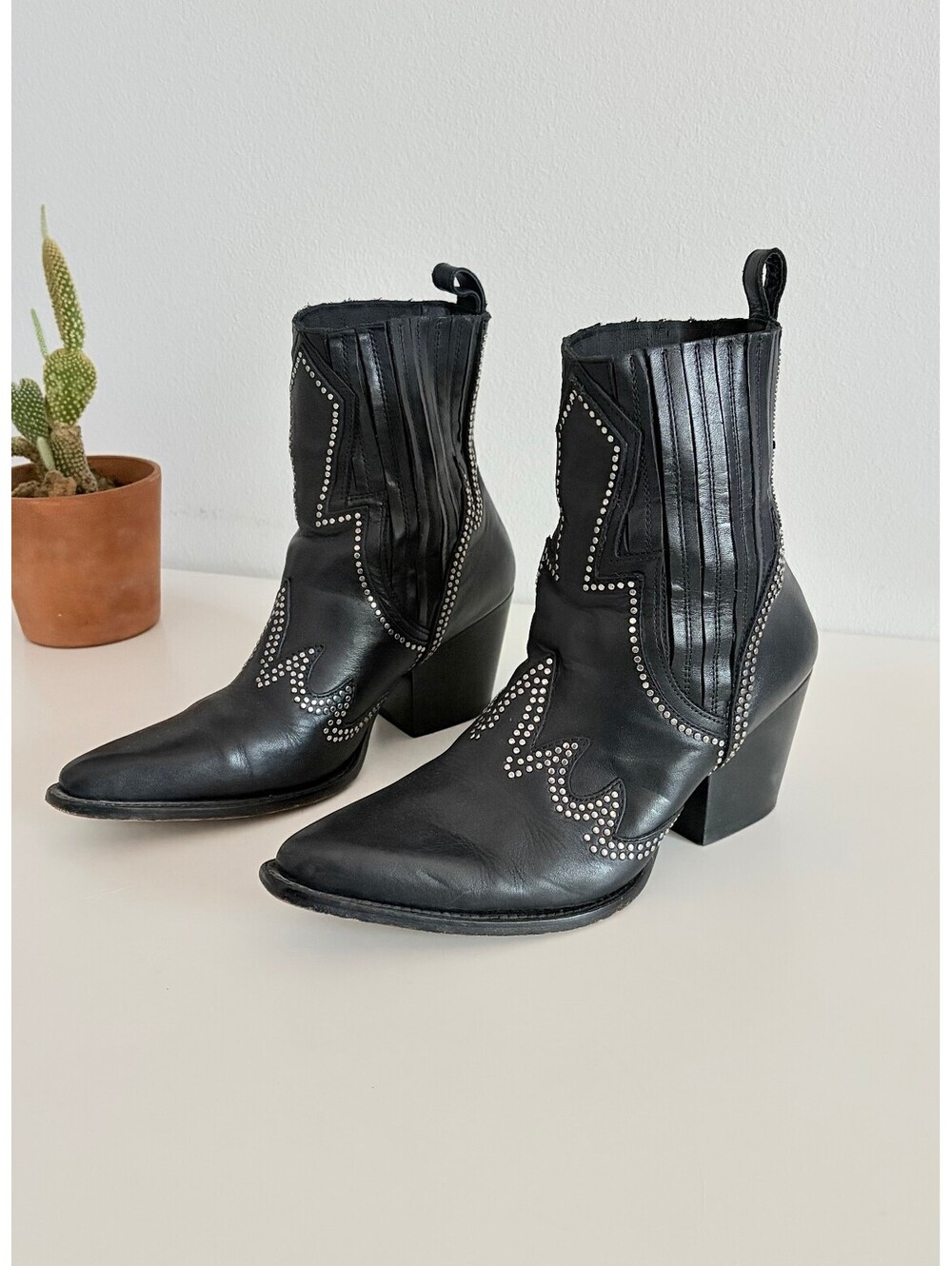 Black Leather Boots Western Ankle Cowboy Thursday Boot Co Icon Heel Size 10
